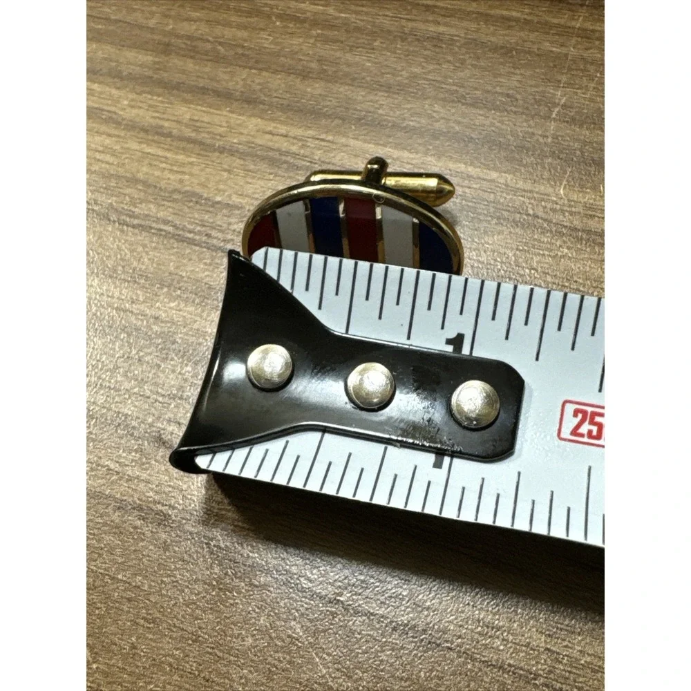 Vintage Red White And Blue Striped Oval Cufflinks and Matching Tie Tac Unmarked